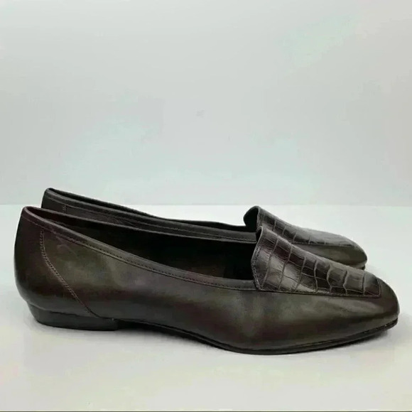 New Antonio Melani flats size 8 brown leather tortoise embossed smoking loafers - Picture 2 of 12